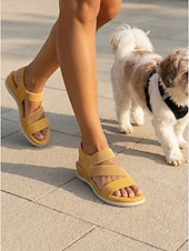 abordables Sandalias Cómodas-Sandalias amarillas de mujer con soporte para el arco del pie y tira elástica: zapatos cómodos y acolchados para caminar, sandalias casuales de verano ligeras con suela suave para viajar, caminar y