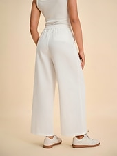 baratos Calças de perna reta-Calça reta em sarja levemente elástica com cintura elástica