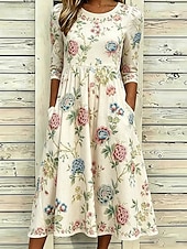 economico Abiti casual floreali-Per donna Abito Midi Abito a Tubino Vacanza Casual Boho Quotidiano Abito Estivo Abito Primaverile Vestibilità regolare Floreale Grafico Mezza Manica Girocollo Rosa Azzurro cielo Beige Estate Primavera