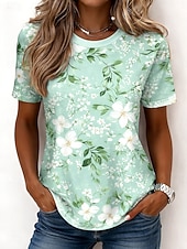 billiga Blommig t-shirt-Dam T-shirt Mönster Blommig Grafisk Växter bohemliv Hawaiisk Stylish Kortärmad Rund hals Långa toppar Dagligen Blå Svart Ljusrosa Gul Mörkgrön Sommar Vår