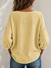 economico T-shirt semplice-Per donna Blusa Tinta unica Quotidiano Elegante Essenziale Manica 3/4 Collo quadrato Top Regolari Quotidiano Blu Giallo Rosa Estate Primavera