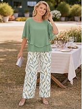economico Abiti da donna con camicetta-Per donna Set di Pantaloni Manica Corta Mezza Manica A farfalla Girocollo Floreale Grafico Elegante Vacanza Casuale Quotidiano Arancione Verde Beige Primavera &amp; Estate Vestibilità comoda