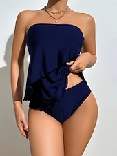 tanie Tankini-Damskie Stroje kąpielowe Tankini 2 szt Bezczelny Kostium kąpielowy Wyszczuplenie brzucha Wysoka talia Szczupła Odkryte plecy Urlop Stroje plażowe Jednokolorowe Bez ramiączek Bez rękawów Kostiumy