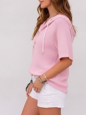  בגדי ריקוד נשים חולצה חולצת וופל טלאים כפתורים צבע אחיד אחיד אלגנטית מסוגנן קלסי ללא שרוולים שרוולים קצרים עם קפוצ'ון חולצות רגילות קזו'אל יומי חגים ירוק בהיר ורוד מסמיק סגול בהיר כחול בהיר