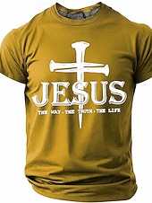  Jesus Cross The Way Truth Life Men's Religious Christian Spiritual T Shirt Graphic Crew Neck Short Sleeve Church Worship Gift for Believers Designer Clothing Apparel