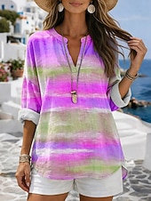 economico Arte &amp; Design Bluse-Per donna Blusa Stampato Grafico Geometrico Vintage Quotidiano Elegante Manica Lunga Scollo a V Top Regolari Casuale Quotidiano Blu Giallo Viola Arancione Estate Primavera