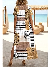 economico Arte &amp; Design Abiti-Per donna Abito maxi Abito a trapezio Casual Quotidiano Vestibilità comoda Floreale Astratto Manica Corta Scollo a V Blu Giallo scuro Verde Estate Primavera