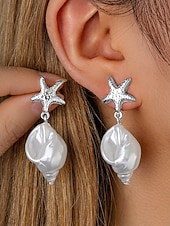 お買い得  レディースイヤリング-女性用ボヘミアンスタイルの合金製シェルイヤリング、コンクシェルペンダント、ビーチでの休暇や普段使いに最適、軽量でトレンディな女性用ジュエリー