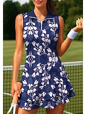 Χαμηλού Κόστους Φόρεμα Γυναικών-Γυναικεία Άνθινο Άνθινο / Βοτανικό Φόρεμα τένις Αθλητικό φόρεμα Αμάνικο Λουλουδάτο Αναπνέει Τέννις Γκολφ Μπάντμιντον Περιλαίμιο Polo Γιακά με φερμουάρ Φορέματα Αθλητική μπλούζα Μπλε και Άσπρο