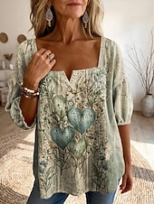 economico Bluse Floreali-Per donna Blusa Bottoni Stampato Floreale Grafico Quotidiano Elegante Essenziale Mezza Manica Collo quadrato Top lunghi Quotidiano Giallo Verde Beige Azzurro Estate Primavera