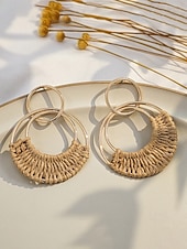 cheap Women's Earring-Women's Bohemian Woven Hoop Earrings, Alloy Rattan Style Statement Round Earrings in Multiple Colors for Beach Vacation Travel, Resort Wear and Everyday Casual Summer Jewelry