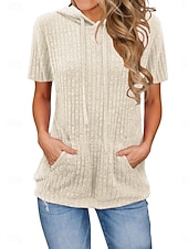 cheap Plain tee-Women's Blouse Pocket Solid Color Vintage Stylish Casual Short Sleeve Hooded Regular Tops Daily Blue Black Pink Red Dark Green Summer Spring