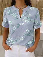 abordables Blouses Florales-Femmes Chemise Imprimé Fleuri Graphique ancien Élégant Moderne Manche Courte Col en V Col montant Hauts Réguliers Occasionnel Quotidien Bleu Rose Claire Violet Vert Été Printemps