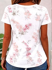 economico T-shirt floreale-Per donna Maglietta Stampato Floreale Grafico Piante Moda Elegante Classico Manica Corta Girocollo Top Regolari Casuale Quotidiano Bianco Estate Primavera