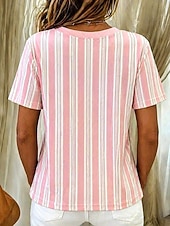ieftine Tricou cu dungi și geometric-Pentru femei Tricou Imprimeu Dungi Grafic Geometric Stilat Clasic Casual Manșon scurt Stil Nautic Topuri obișnuite Casual Zilnic Albastru piscină Roz Îmbujorat Mov Trifoi Vară Primăvară