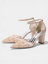cheap Block Heel Pumps-Women's Champagne Embroidered Block Heel Pumps – Elegant Cocktail Party Dress Shoes