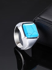 preiswerte Herrenschmuck-Herrenring im Boho-Stil aus Edelstahl mit Naturstein, Statement-Siegelring in verschiedenen Größen für den Alltag, Strandurlaub und Resort-Look