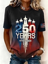 preiswerte Unabhängigkeitstag Top-Amerikanischer Unabhängigkeitstag Damen T Shirt Druck Grafik Amerikanische Flagge Mode Stilvoll Klassisch Kurzarm Rundhalsausschnitt Normale Oberteile Lässig Täglich Blau Rote Sommer Frühling
