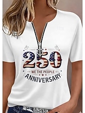  T-shirt pour femme américaine du Jour de l'Indépendance Zippé Quart de Fermeture Graphique Géométrique Bloc de Couleur Tropical Hawaïen Élégant Manches Courtes Col Ronde Col V Hauts Quotidien Sports