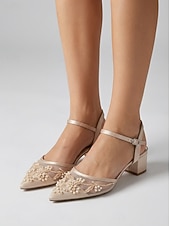 billiga Pumps med blockklack-marinblå pumps med broderad blockklack för dam – eleganta cocktailpartyskor
