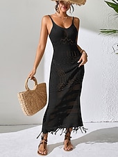 abordables Robes fleuries décontractées-Femmes Robe maxi Robe Tricot Romantique Classique Quotidien Plage Vacances Mince Géométrique Sans manches Col ras du cou Col en V Brun roux Noir Blanche Kaki Été