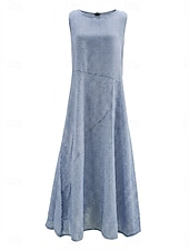  Damen Midikleid Freizeitkleid Gestreiftes Kleid A Linie Kleid Elegant Mode Täglich Urlaub Normale Passform Gestreift Ärmellos Rundhalsausschnitt Blau Schwarz Khaki Sommer Frühling