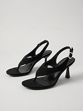 billige Hælte sandaler-Svarte slingback-sandaler til dame – elegante åpne hæler til hverdagsbruk &amp;ferieklær