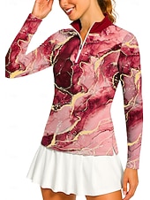 preiswerte Damenbluse-Damen Marmor Golf-Poloshirt Tennis Shirt Tennis-T-Shirt Langarm Druck Viertel Postleitzahl Pullover UV Schutz Elastisch Atmungsaktiv Volleyball Tennis Golfspiel Stehkragen Reißverschlusskragen Hemd