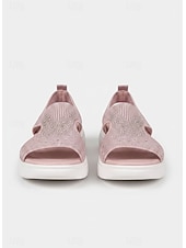 preiswerte Komfortsandalen-Pinkfarbene Damen-Stricksandalen mit Strasssteinen – atmungsaktive Plateau-Sommerschuhe zum Spazierengehen, Reisen und für den Urlaub &amp;Freizeitkleidung