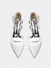 baratos Convidado do casamento-Sapatos de salto agulha bordados em azul marinho para mulheres – elegantes sapatos de festa com tira no tornozelo.