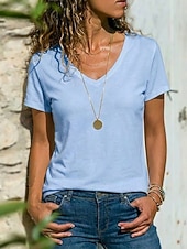  Pentru femei Supradimensionate Tricou Tricouri Culoare solidă Stilat Clasic Casual Manșon scurt În V Topuri obișnuite Zilnic Ieșire Sfârșit de săptămână Negru Alb Roz Deschis Mov Deschis Albastru