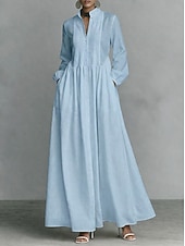 Недорогие Выпускные платья-Жен. Длинное платье Платье-рубашка Белое платье Платье на выпускной Элегантный стиль Мода Современное на открытом воздухе Отпуск На выход Стандартный Полотняное плетение Длинный рукав Вырез под горло