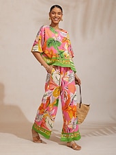 olcso ingek, felsők és blúzok-vad hibiszkusz álom selymes szatén dolman ujjú felső