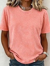  Kvinners 100% bomull T-skjorte Skjorte Vintage Vasket topper Tee Topp Enkel Vintage Mote Stilig Kortermet Crew Hals Vanlige topper Daglig Utendørs Helg Blå Svart Lilla Fuchsia Oransje