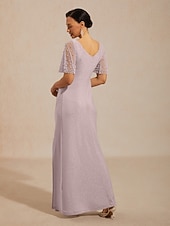 preiswerte Einfaches Kleid-Damen Maxikleid A Linie Kleid Kleider mit Empire-Taille Elegant Flattrige Ärmel Hochzeitsgast Cocktailparty Glitzer Perlenbesetzt Strass Steine Normale Passform Einfarbig Kurzarm Rundhalsausschnitt