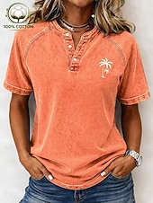  Damen Henley Hemd Vintage Mode Stilvoll Ärmellos Kurzarm Normale Oberteile Lässig Strand Blau Purpur Orange Rosa Grau Sommer Frühling