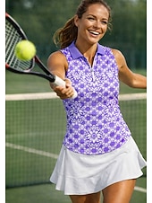 cheap Women's Shirt-Women's Geometric Floral Tops Sport Shirt Golf Polo Shirt Tennis Shirt Sleeveless Zipper Floral UPF50+ UV Resistant High Elasticity Moisture Wicking Breathable Volleyball Tennis Golf Turndown Polo