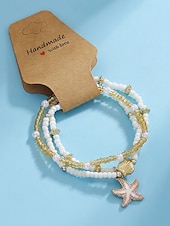 cheap Women's Bracelet-Women's Bohemian Style Alloy Starfish Pendant Anklet Set, 3-Piece Beach Vacation Jewelry, Casual Daily Wear, Lightweight, Adjustable, Trendy Summer Accessory