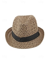 abordables Chapeaux pour hommes-Chapeau fedora bohème en paille respirante pour homme, chapeau de plage tressé pour l'été, idéal pour les vacances, les voyages, les tenues décontractées et le quotidien.