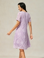 preiswerte Einfaches Kleid-Damen Minikleid Shiftkleid Elegant Einfarbig Kurzarm Rundhalsausschnitt Lila