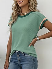 ieftine tricou simplu-Pentru femei Tricou Tee Top Peteci Simplu Modă Stilat Clasic Manșon scurt Stil Nautic Topuri obișnuite Casual Zilnic Ieșire Albastru piscină Negru Roz Îmbujorat Trifoi Vară Primăvară