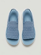 baratos Sandálias de Desporto-Sandálias esportivas femininas de malha azul – tecido elástico respirável, sandálias leves e confortáveis com sola acolchoada, ideais para caminhadas e viagens no verão. &amp;roupa para uso diário