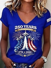  Ημέρα Αμερικανικής Ανεξαρτησίας Γυναικεία Μπλουζάκι Στάμπα Γραφική Αμερικάνικη σημαία Βίντατζ Στυλάτο Κλασσικό Κοντομάνικο Λαιμόκοψη V Κανονικά μπλουζάκια Καθημερινά