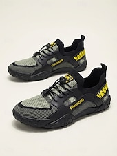 cheap Men-Men's Gray and Black Outdoor Sneakers Lace-Up Lightweight Breathable Comfort Walking Shoes Durable Sport Casual Footwear for Outdoor Resort, Vacation Travel, Warm Weather