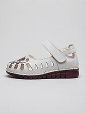 お買い得  レディースフラットシューズ-女性用アーモンド柄花柄刺繍フラットシューズ、調節可能なストラップ付き手縫いレザーカジュアルシューズ、旅行、ウォーキング、ガーデニングに最適な快適なソフトソールシューズ &amp;カジュアルウェア