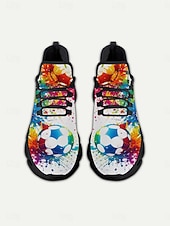 cheap Men's Soccer Shoes-Men's Colorful Soccer Print Sneakers – Lightweight Breathable Athletic Shoes with Graffiti Design, Comfortable Sports Shoes for Fans, Parties &amp; Casual Wear