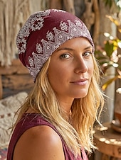 cheap Women's Hats-Women's Bohemian Soft Lightweight Polyester Hat Headscarf Neck Gaiter, Multi-Color Ethnic Print Hair Wrap and Tube Scarf for Beach Vacation Travel and Everyday Casual Wear