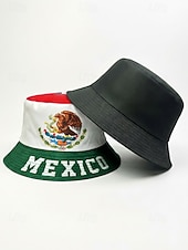 baratos Acessórios-Chapéu bucket masculino reversível em poliéster, estampa da bandeira do México, chapéu leve para torcedores de futebol, ideal para dias de jogo, esportes casuais e atividades ao ar livre.