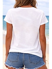  Mujer Camiseta Estampado Graphic Letra Equipo de fútbol Elegante Clásico Casual Manga Corta Escote en Pico Tops regulares Casual Diario Blanco Verano Primavera