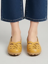 economico Ballerine da donna-Scarpe slip-on da donna gialle intrecciate con intagli, comode scarpe basse casual con suola morbida, calzature traspiranti per camminare in vacanza &amp; quotidiano